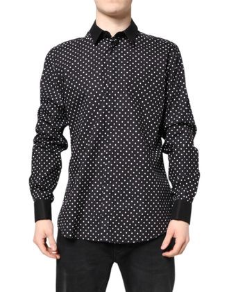 Dolce & Gabbana Black Polka Dot Cotton Formal Dress Mens Shirt