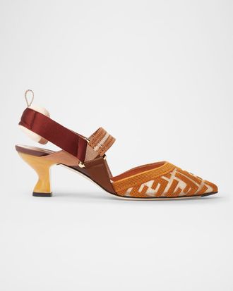 Fendi 55mm Colibri FF Mesh Pointed-Toe Slingback Pumps