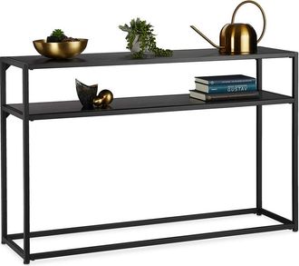 Relaxdays Tavolo Consolle, 2 Ripiani, in Metallo & Legno mdf, Salvaspazio, Mobile Stretto, HxLxP 70 x 110 x 30 cm, nero - Relaxdays