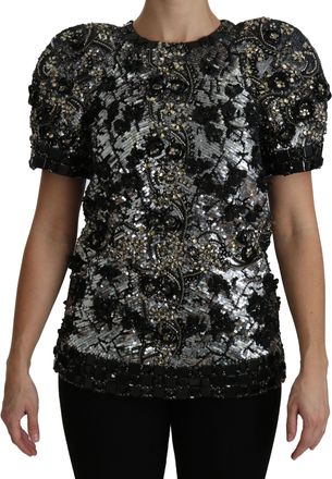 Dolce & Gabbana Black Sequined Crystal Embellished Top Womens Blouse