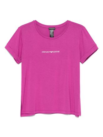 Emporio Armani rhinestone-logo T-shirt - Pink
