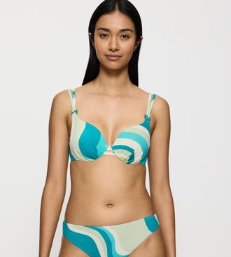 Triumph B&uuml;gel-Bikini-Top TRIUMPH Summer Mix & Match WP 02 pt, Damen, Gr. 36, Cup D, blau (blau, light combination), Microfaser, Obermaterial: 80% Polyamid, 20