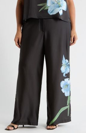 Vince Camuto Floral Wide Leg Pull-On Pants in Sky at Nordstrom, Size 3 X