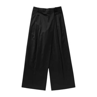 Ganni Calendered Wool Mid Waist Pants - Dames - Broeken - Zwart - Maat: XS Wol