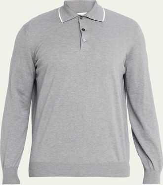 Brunello Cucinelli Mens Cotton and Cashmere Knit Polo Sweater