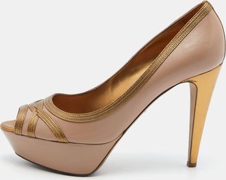 Sergio Rossi Pink/gold Leather Peep Toe Platform Pumps
