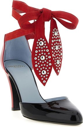 Valentino Garavani Womens Studded Suede Ankle-Tie Pump Multicolor Goat Leather