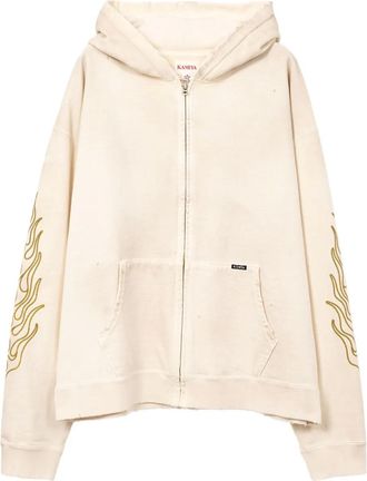 Bows & Arrows Felpa con stampa fiamma, zip e cappuccio - Bianco