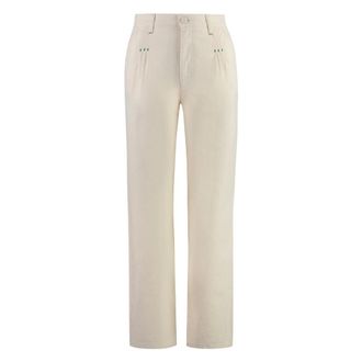 See By Chloé Straight Trousers, female, Beige, S, Cotton Trousers with Leather Details