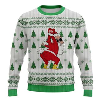 Generic Mens Christmas Jumper Casual Long Sleeve Knitted Xmas Sweater Funny Festive Knitwear for New Year Party White