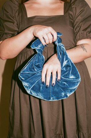 A Bronze Age Womens Velvet Kiku Croissant Purse In Navy