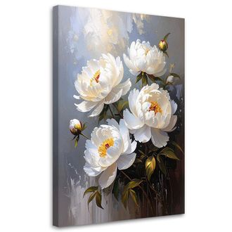 Feeby Cuadro En Lienzo Flores De Peon&iacute;a Blancas Plantas 70x100