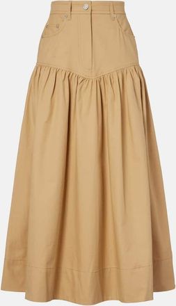 Ganni Gonna lunga in cotone e lino arricciato