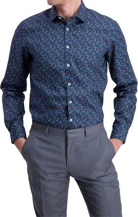 Lindbergh Floral Modern Fit Twill Shirt in Dark Blue at Nordstrom Rack, Size Small
