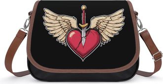 Generic Heart with Wings Broken Womens Crossbody Bag Fashion Shoulder Handbags Message Tote Bag with Adjustable Strap