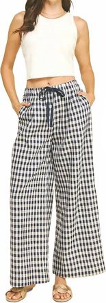 Pinch Design Gingham Drawstring Pants In Blue