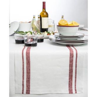 Solino Home Linen Table Runner for Dining Table, Holiday and Everyday Table Decor - French Stripe in Burgundy And White at Nordstrom, Size Xx-Small