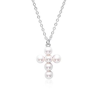 Unique 925er Silberkette mit perlenbesetztem Kreuzanh&auml;nger