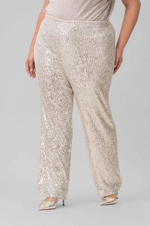 Skies Are Blue Clothing Sequin Semi Flared Pants - Plus In Champagne