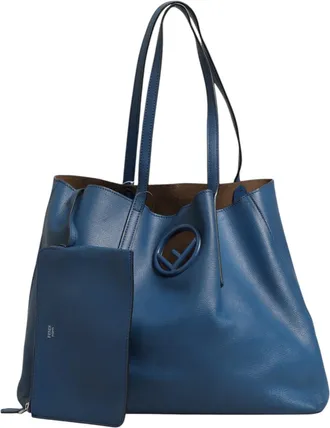 Fendi Leather Navy Blue Shopping Womens Tote (Pre-Owned)
