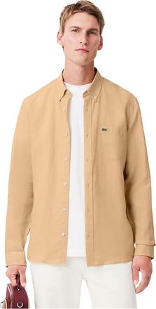 Lacoste Linnen herenoverhemd met logo (Beige)