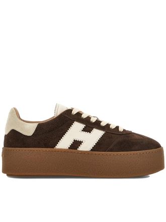 Hogan Dark Brown Suede Sneakers with Cream Accents