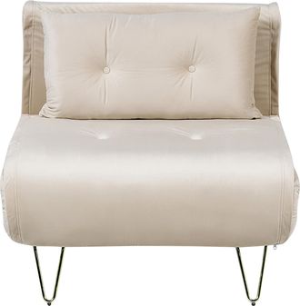 Beliani Beliani - Sof&aacute; Cama De Terciopelo Beige Claro Dorado 1 Plaza Sin Reposabrazos Coj&iacute;n Vestfold
