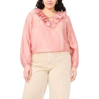 Vince Camuto Ruffle Neck Pintuck Crinkle Satin Top in Coral Dusk at Nordstrom, Size 3 X
