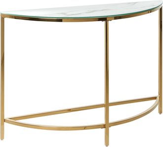 Beliani Beliani - Consola De Vidrio Templado Blanco Dorado 111 X 36 Cm Acero Inoxidable Media Luna Glamour Moderno Sala De Estar Dormitorio Orita