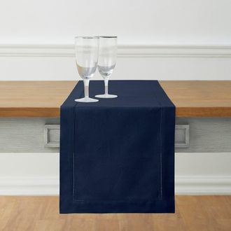 Solino Home Cotton Linen Hemstitch Table Runner for Dining Table, Holiday and Everyday Table Decor in Navy at Nordstrom, Size Xx-Small