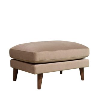 DRAWER Puf de terciopelo con patas de madera oscura - Beige