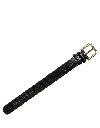 Dolce & Gabbana Caiman Leather with Gold Buckle Belt - Black