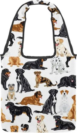 Generic Fun Dalmatian Dogs Reversible Canvas Shoulder Tote - Double-Sided Print, 12oz Cotton, 27cm Drop, Fold-Flat Bag for Travel, Shopping, Street Outings