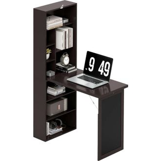 HOMCOM Scrivania Moderna Pieghevole con Libreria e Lavagna Marrone - Homcom