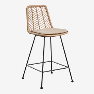 Sklum Pack De 4 Taburetes Altos En Rat&aacute;n Sint&eacute;tico Gouda Natural Sklum