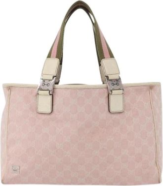 Gucci Pre-owned Web Handle Buckle Tote - Dames - Vintage Shopper - Roze - ONE Size - Leer - Vintage