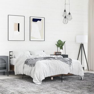 vidaXL Vidaxl - Estructura Cama Madera Ingenier&iacute;a Metal Marr&oacute;n Roble 140x190 Cm