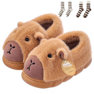 Generic Capybara Slippers for Adults - Plush 3D Indoor Slippers, Warm, Soft & Non-Slip, Men & Women (Khaki-B, One Size, Adult, Women, 9, Numeric Range, UK Foo