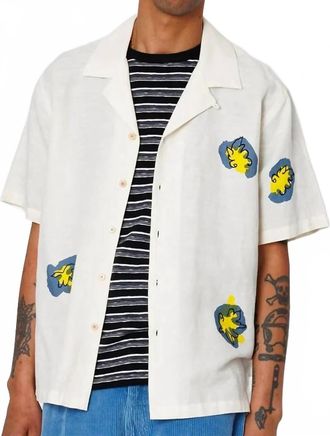 Folk Relaxed Soft Collar Shirt In Embroidered Flower Ecru