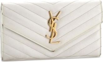 Saint Laurent Classic Flap Matelasse leren portemonnee met chevron streep - Beige