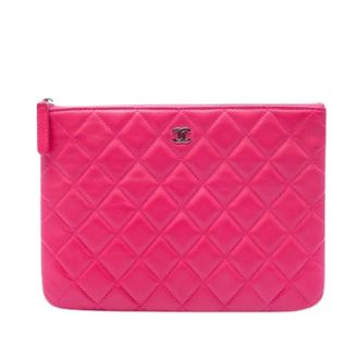 Chanel Pre-owned Clutches, female, Pink, Size: ONE SIZE Pre-owned Quilted Lambskin Clutch