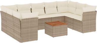 vidaXL Juego De Sof&aacute;s Jard&iacute;n Con Cojines Beige 10 Pzas Rat&aacute;n Sint&eacute;tico Vidaxl