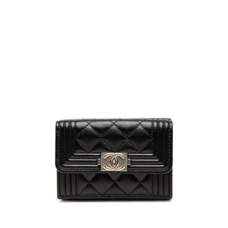Chanel Black Grained Calfskin Wallet (Tri-Fold) (Pre-Owned)