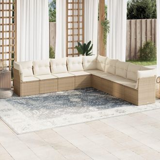 vidaXL Set De Sof&aacute;s De Jard&iacute;n 9 Pzas Con Cojines Rat&aacute;n Sint&eacute;tico Beige Vidaxl