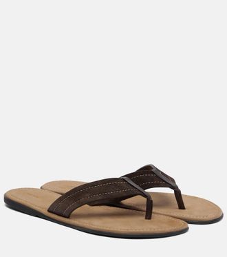 The Row Beach leather-trimmed suede thong sandals