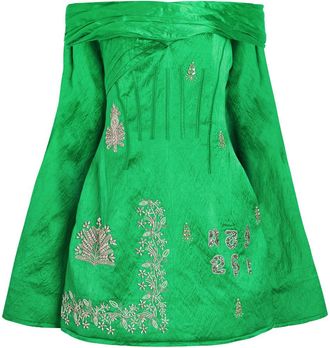 Erdem Embellished Off-the-shoulder Crinkled Satin Mini Dress - Green - 10 (UK10 / S)