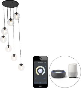 QAZQA Smart Pendant Light Black 7-Lights Incl. Wifi ST64 - Pallon