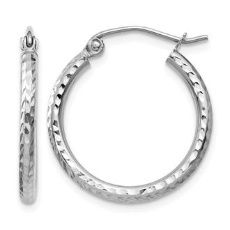 Diamond2Deal 14k Yellow Gold Diamond-cut 2x20mm Round Tube Hoop Earrings