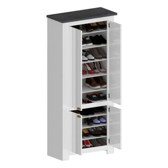 Dmora Dmora - Zapatero Teodoro, Zapatero Con 4 Puertas Que Ahorra Espacio, Armario De Entrada Multifuncional, 84x42h200 Cm, Blanco Y Antracita, Con Embalaje