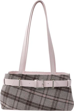 Generic Cymwer Women Canvas Plaid Checkered Shoulder Bag with Zipper for Work Travel (Pink)